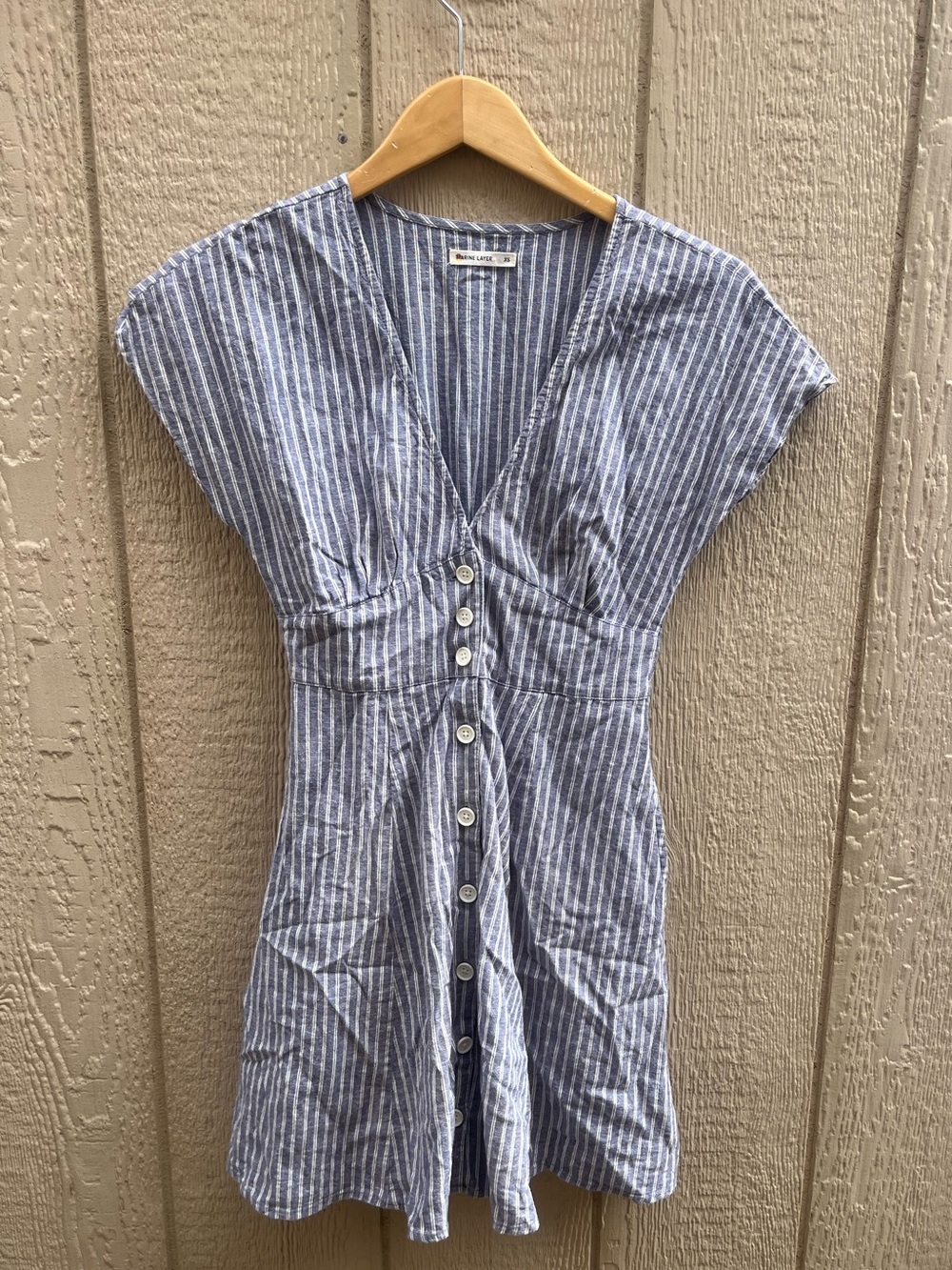 Marine Layer Camila Striped Button Down Mini Dress Size XS Blue V-Neck Nautical